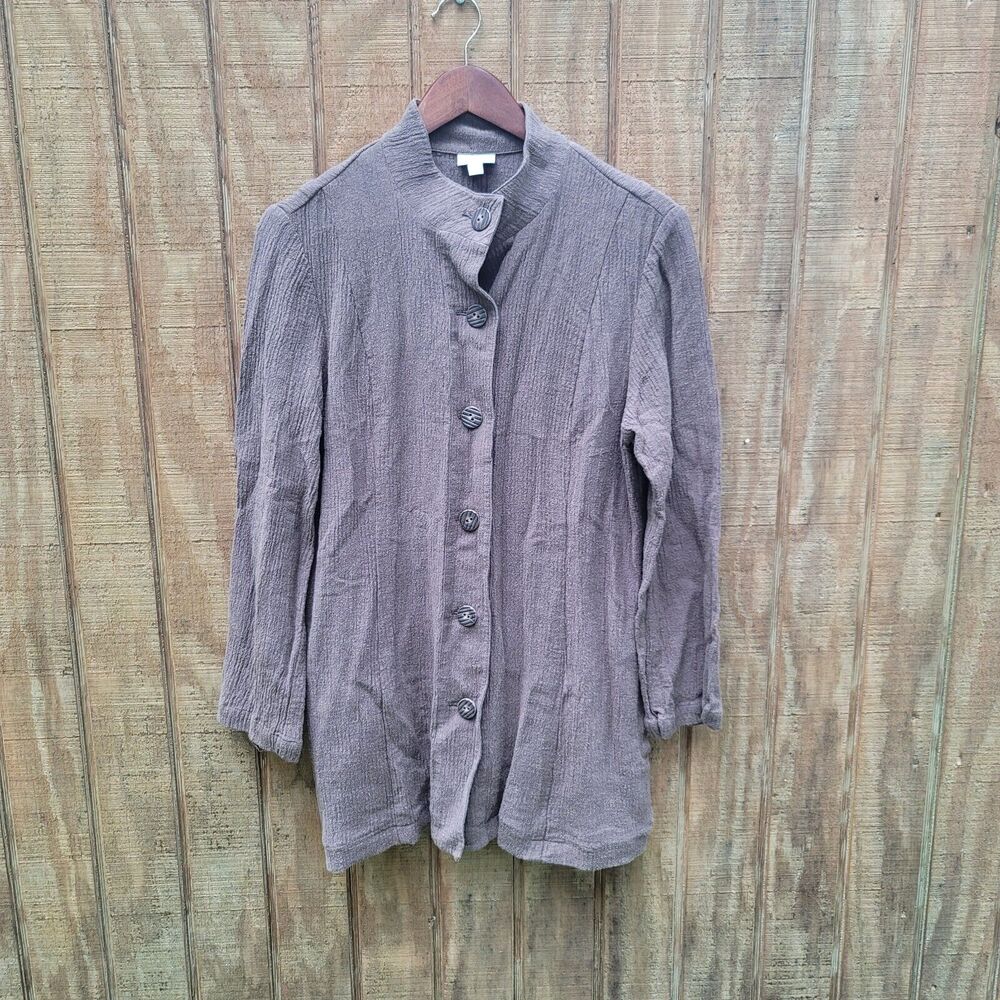 J Jill Hemp Silk Button Up Brown Jacket Womens Size L